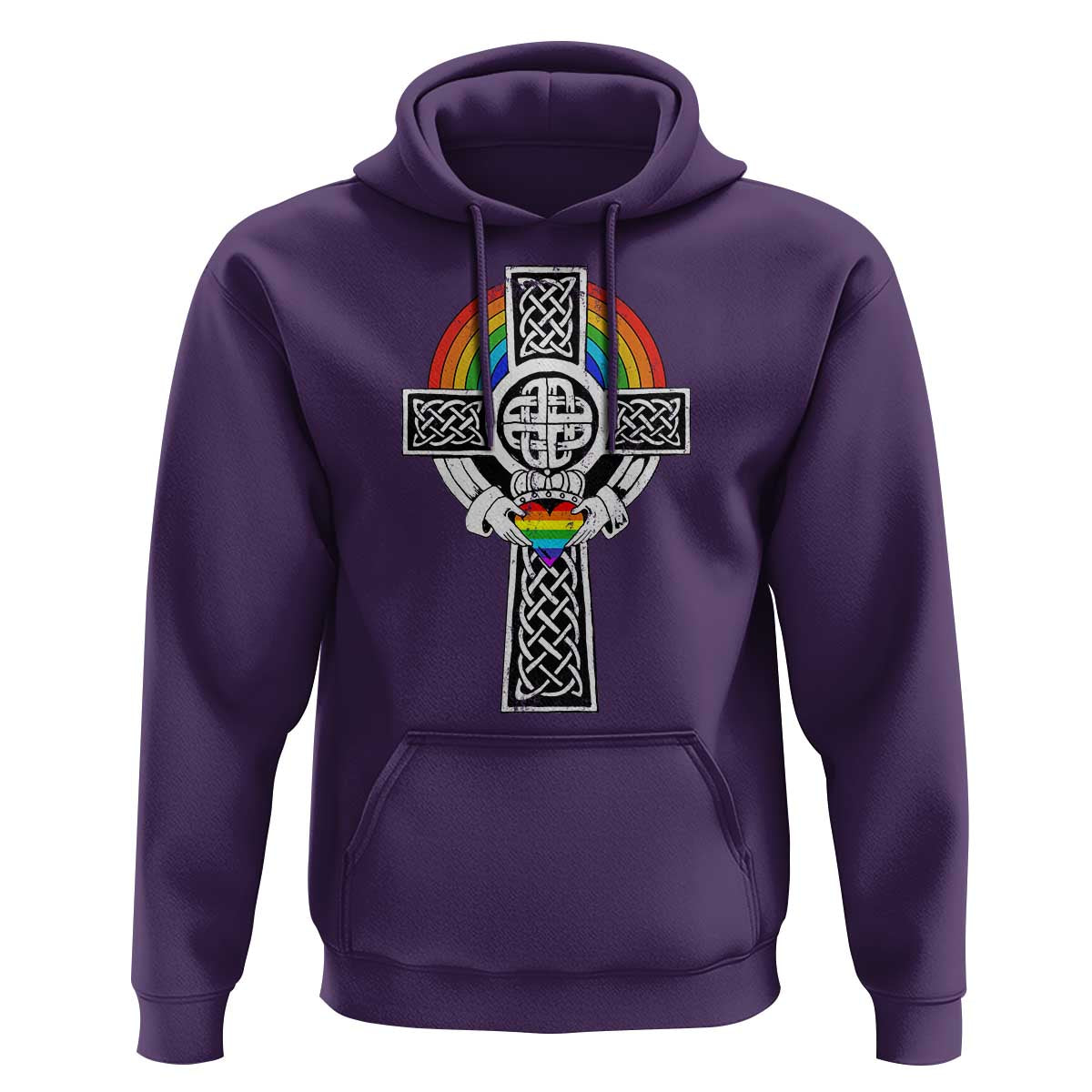 Rainbow Celtic Claddagh Cross Hoodie