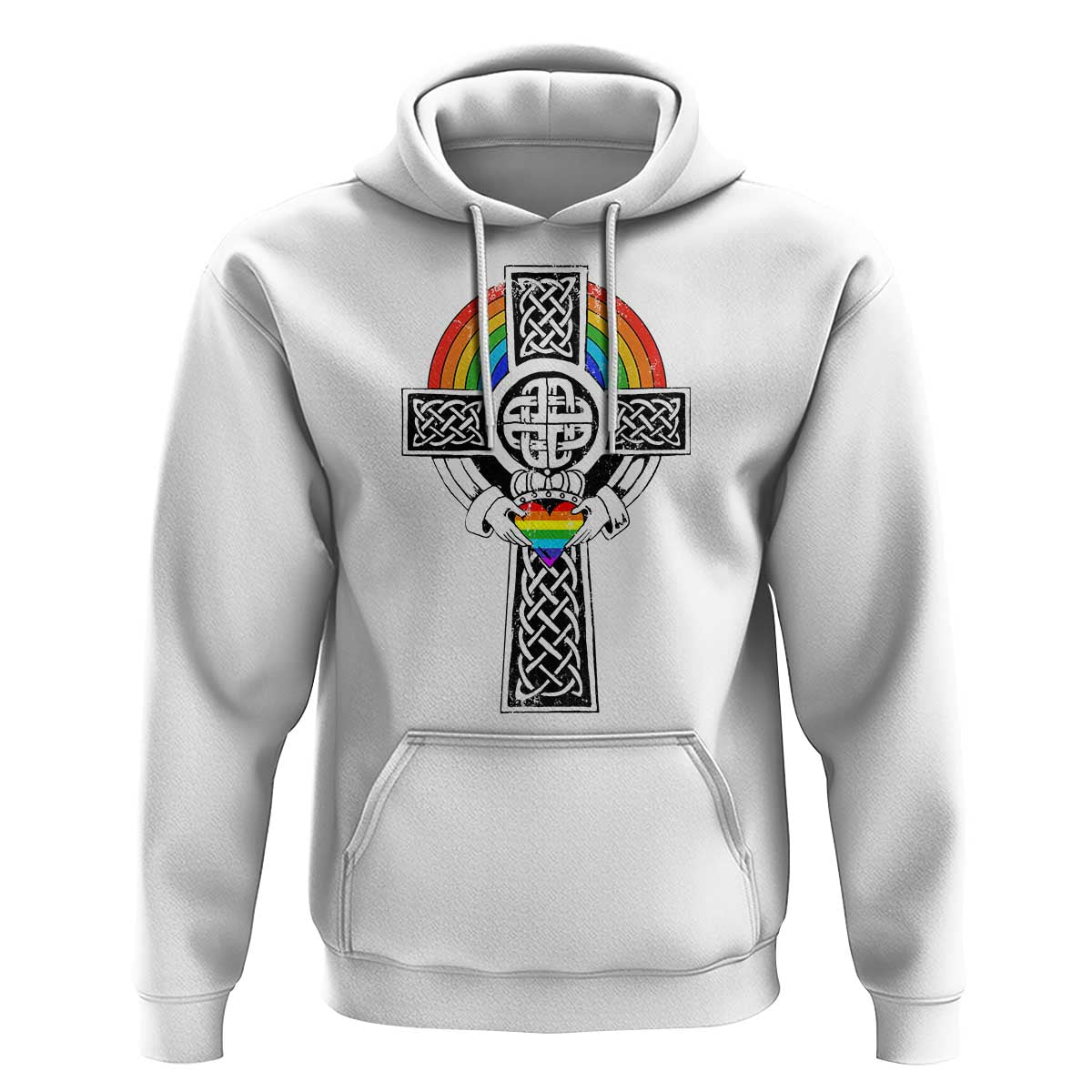 Rainbow Celtic Claddagh Cross Hoodie