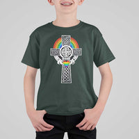 Rainbow Celtic Claddagh Cross T Shirt For Kid