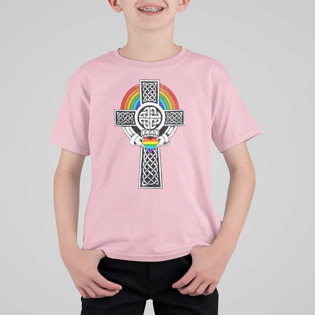 Rainbow Celtic Claddagh Cross T Shirt For Kid