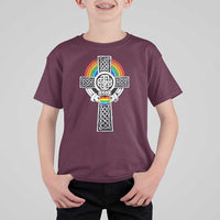 Rainbow Celtic Claddagh Cross T Shirt For Kid