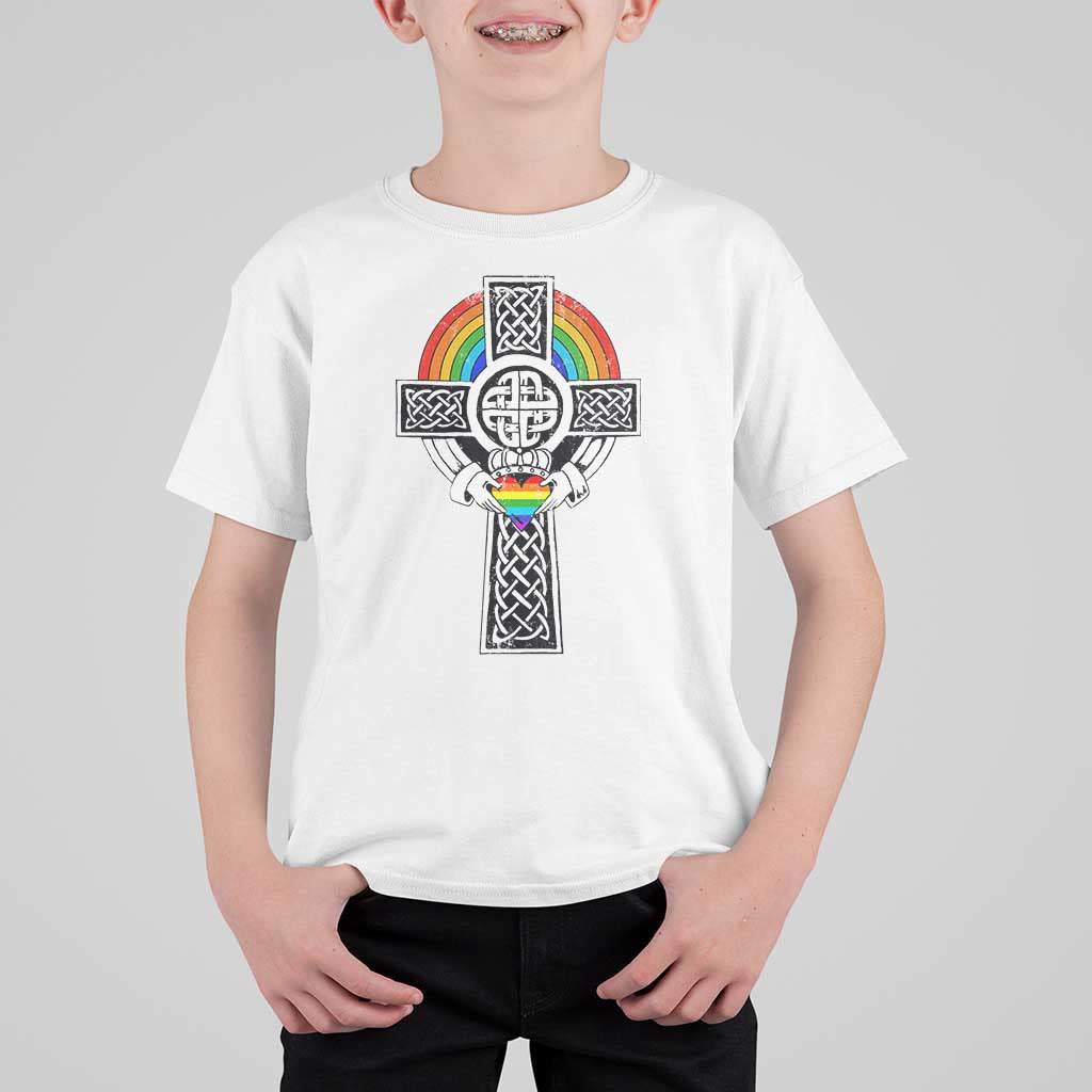 Rainbow Celtic Claddagh Cross T Shirt For Kid