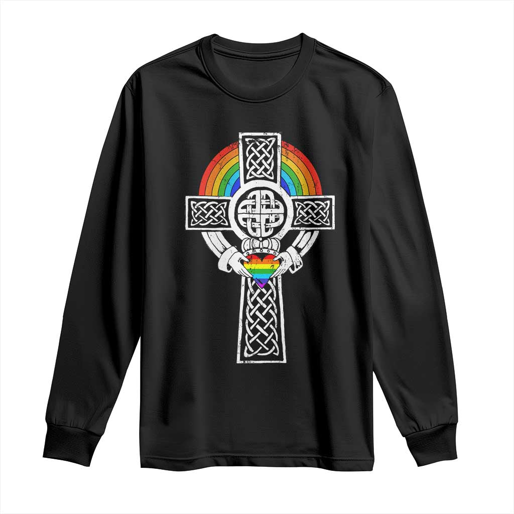 Rainbow Celtic Claddagh Cross Long Sleeve Shirt