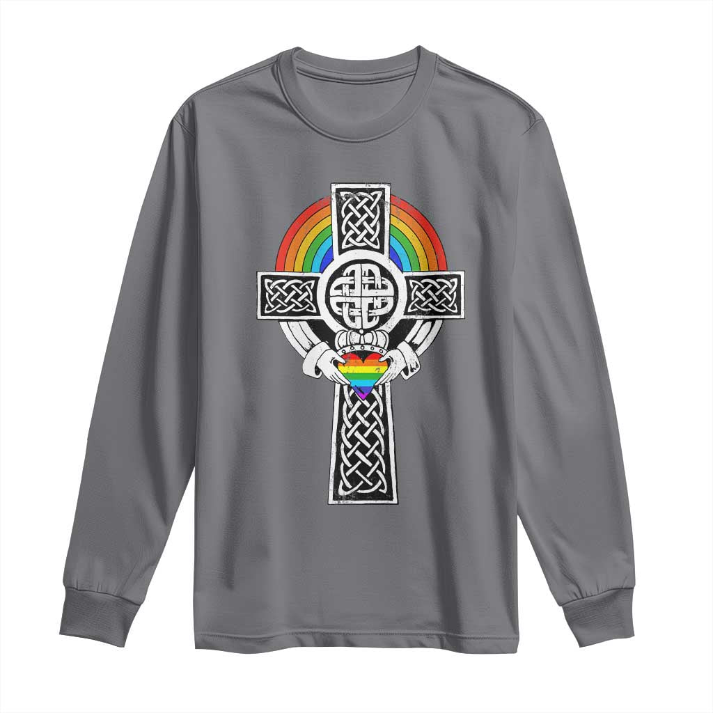 Rainbow Celtic Claddagh Cross Long Sleeve Shirt