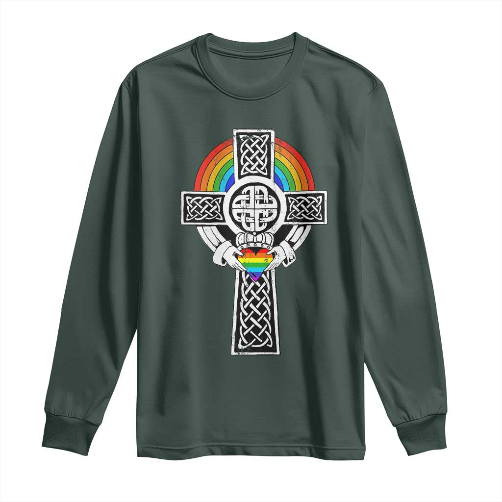 Rainbow Celtic Claddagh Cross Long Sleeve Shirt
