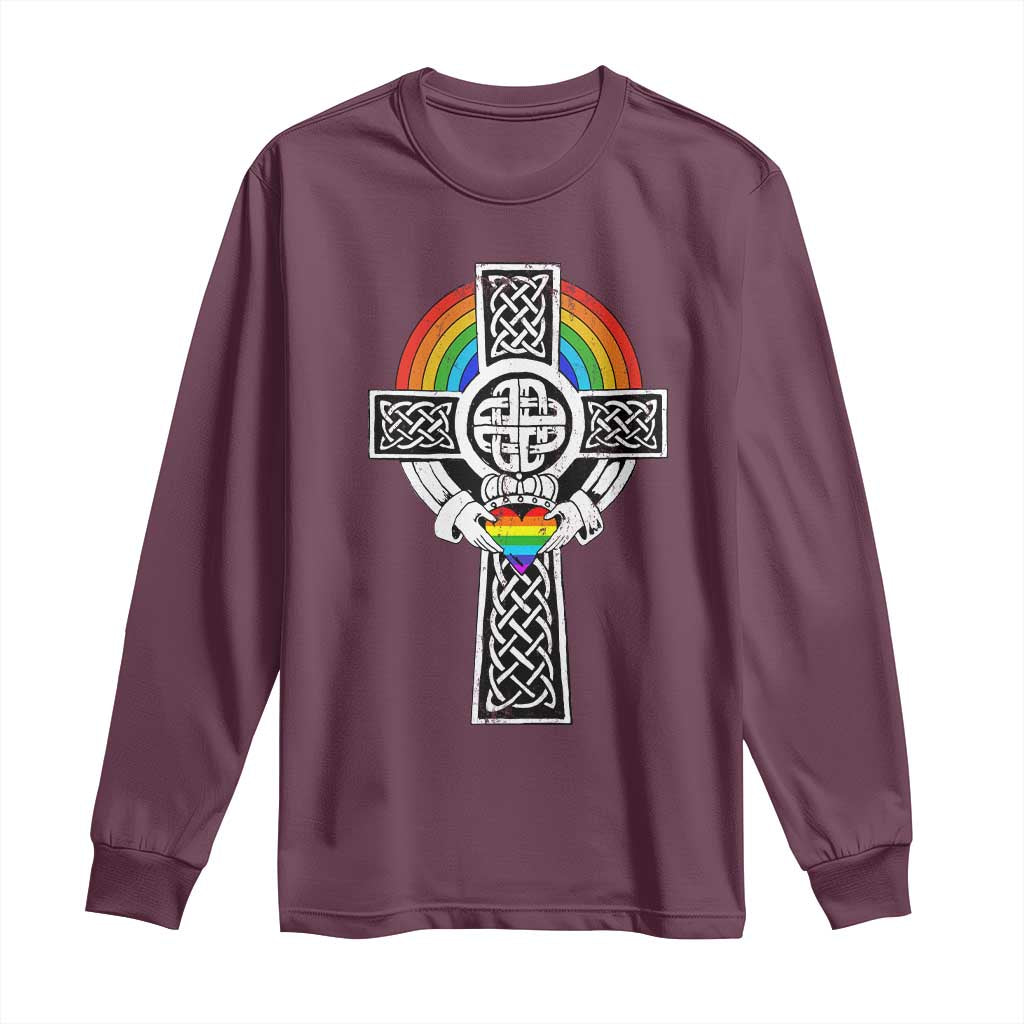 Rainbow Celtic Claddagh Cross Long Sleeve Shirt