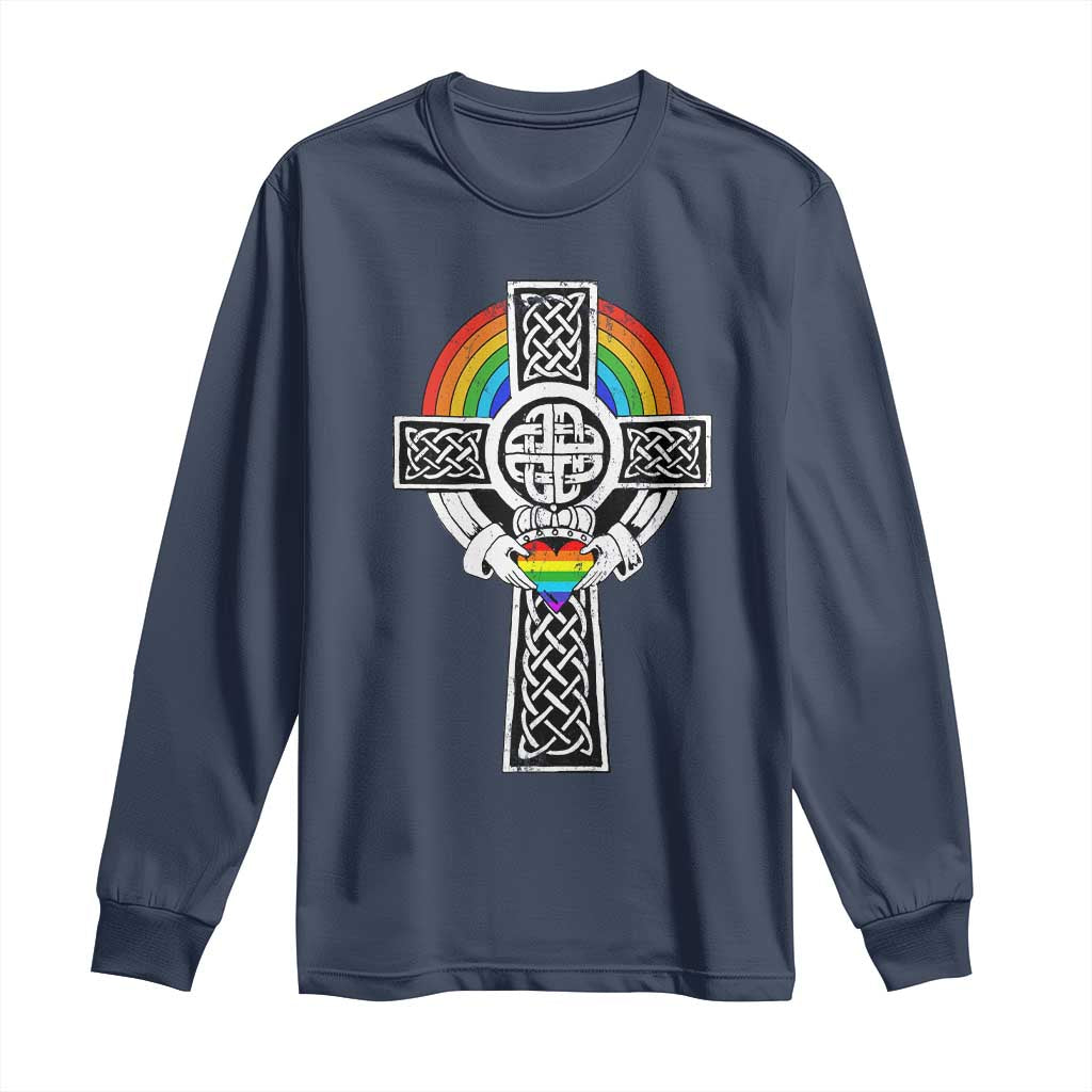 Rainbow Celtic Claddagh Cross Long Sleeve Shirt