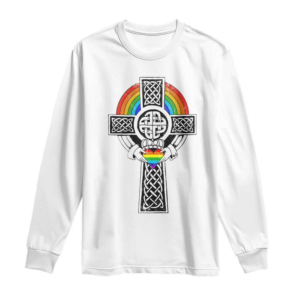 Rainbow Celtic Claddagh Cross Long Sleeve Shirt