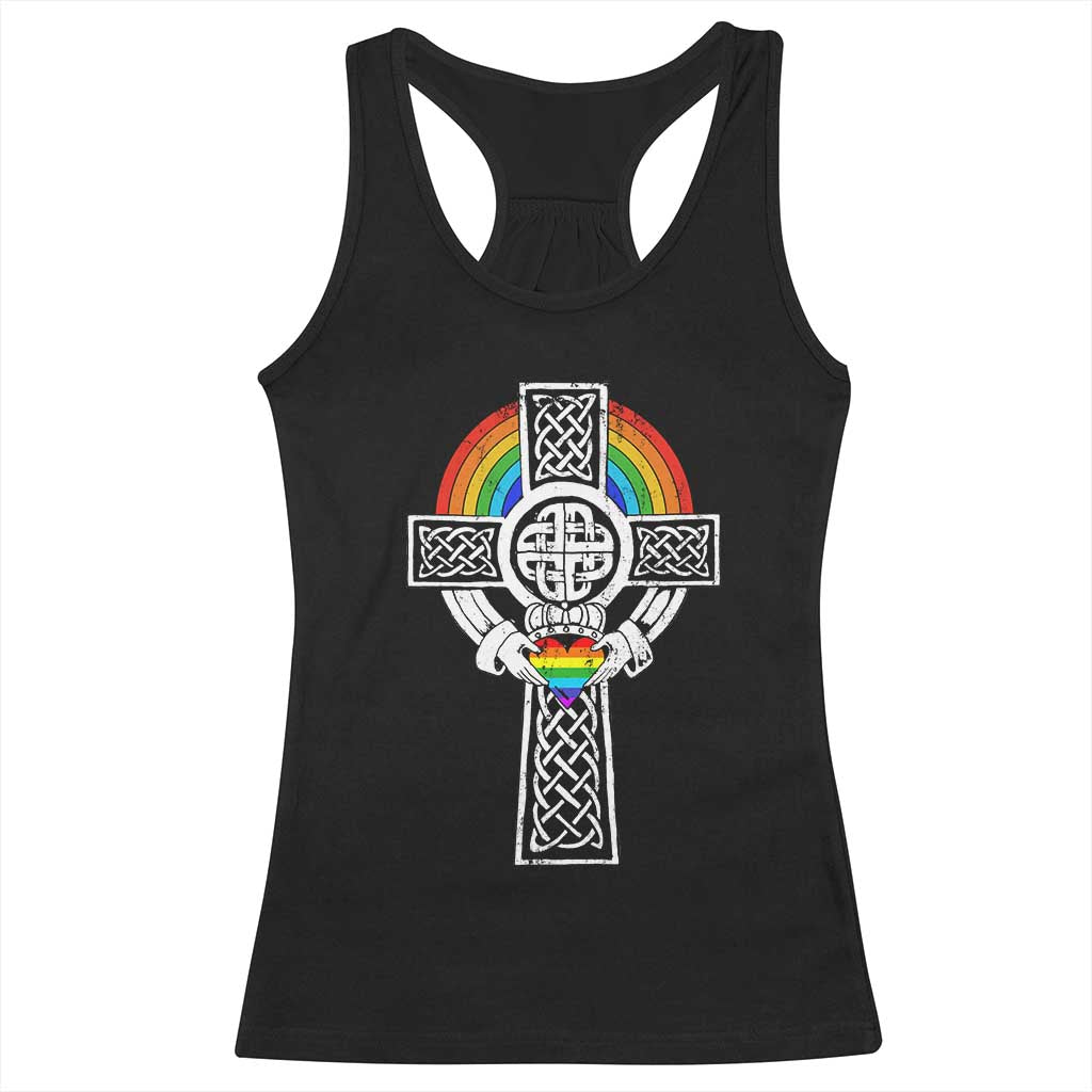 Rainbow Celtic Claddagh Cross Racerback Tank Top