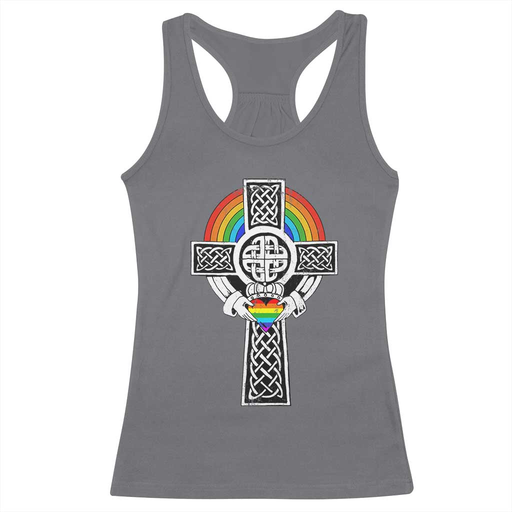 Rainbow Celtic Claddagh Cross Racerback Tank Top