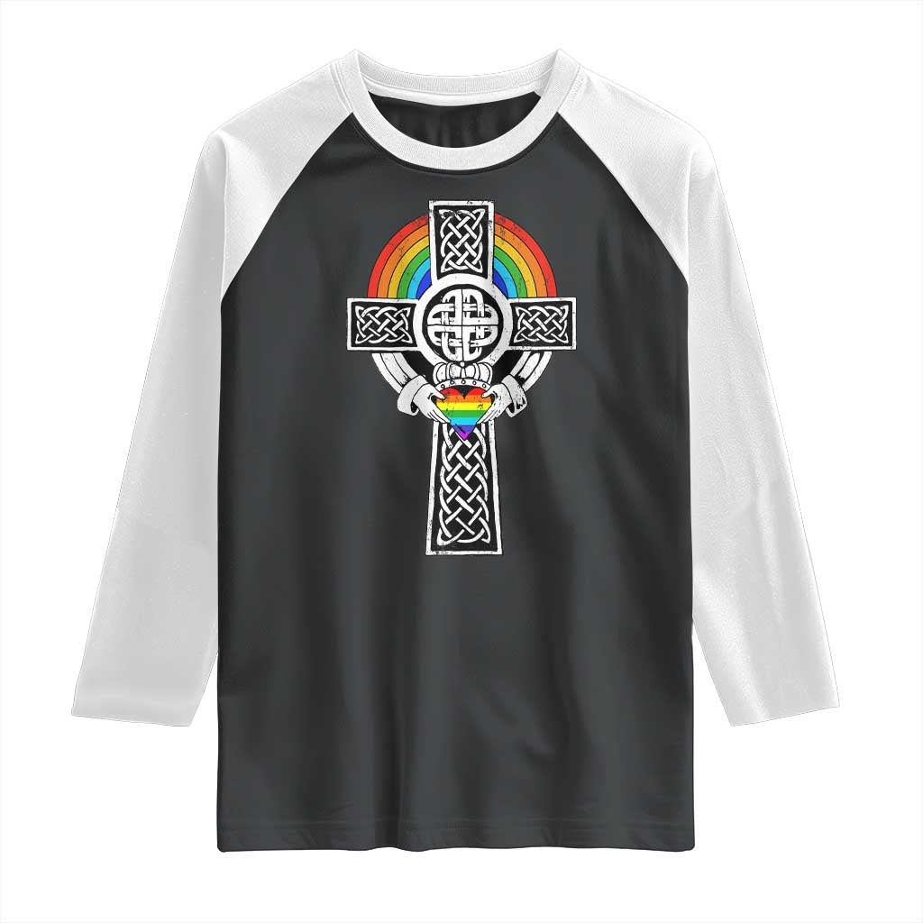Rainbow Celtic Claddagh Cross Raglan Shirt