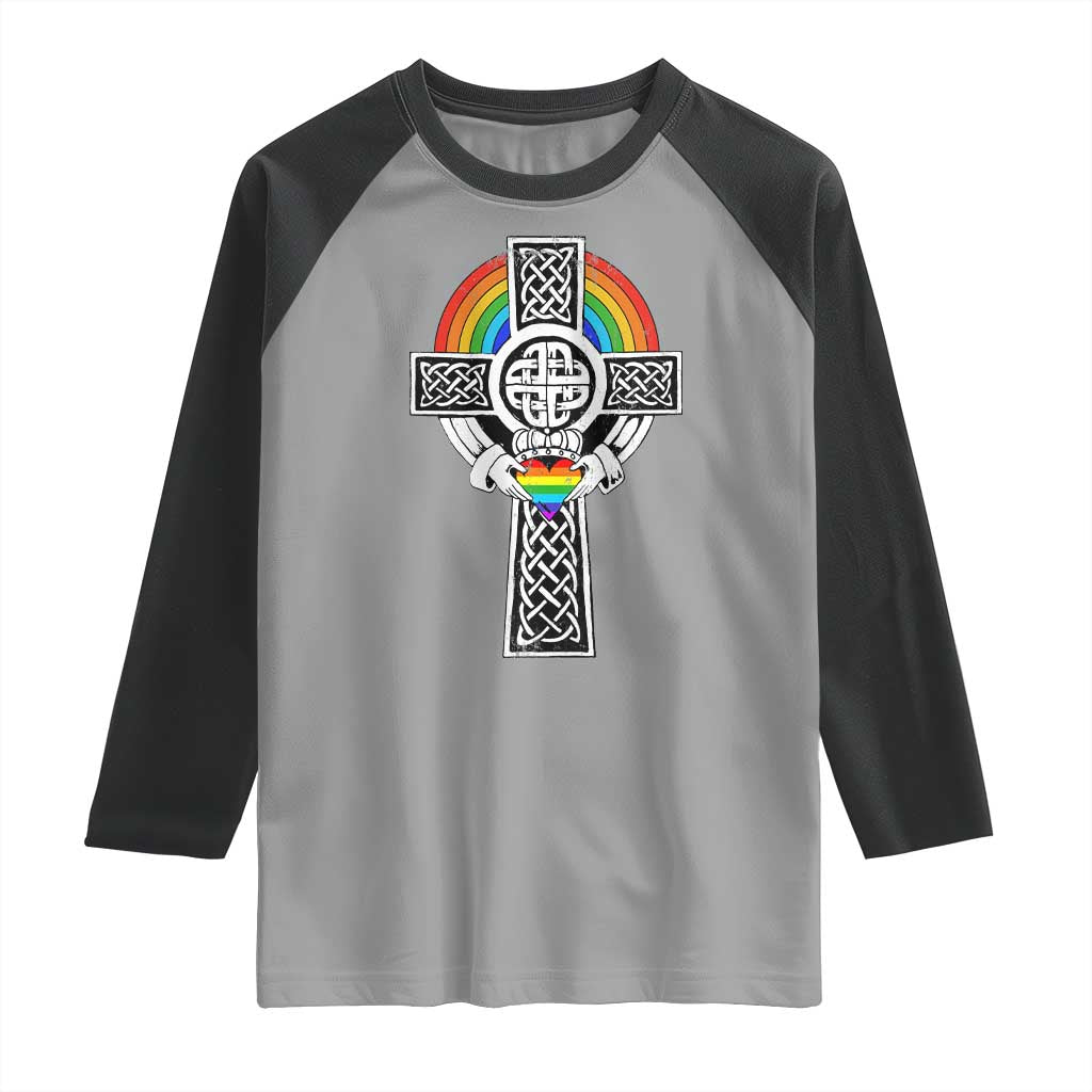 Rainbow Celtic Claddagh Cross Raglan Shirt