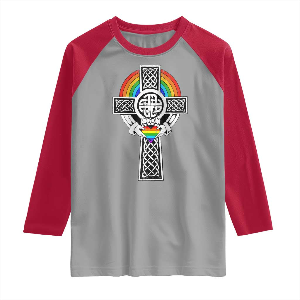 Rainbow Celtic Claddagh Cross Raglan Shirt