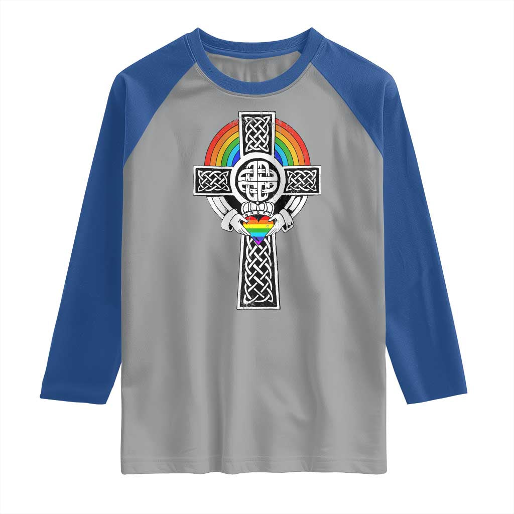 Rainbow Celtic Claddagh Cross Raglan Shirt