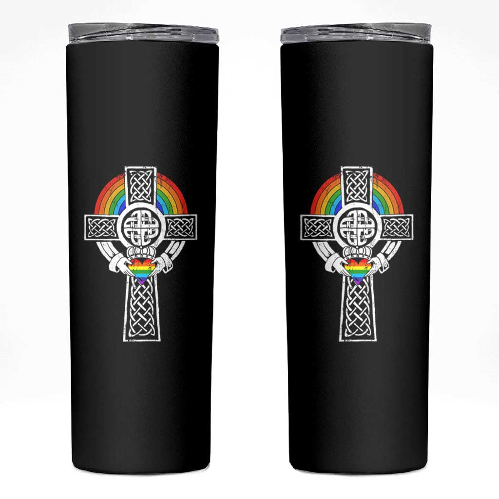 Rainbow Celtic Claddagh Cross Skinny Tumbler