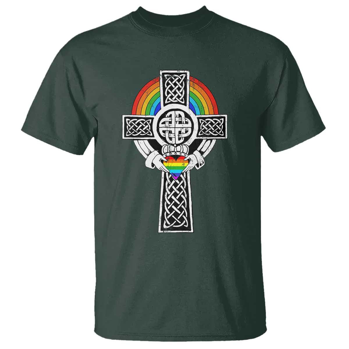 Rainbow Celtic Claddagh Cross T Shirt