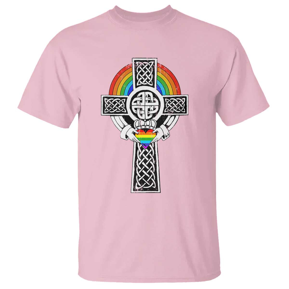 Rainbow Celtic Claddagh Cross T Shirt