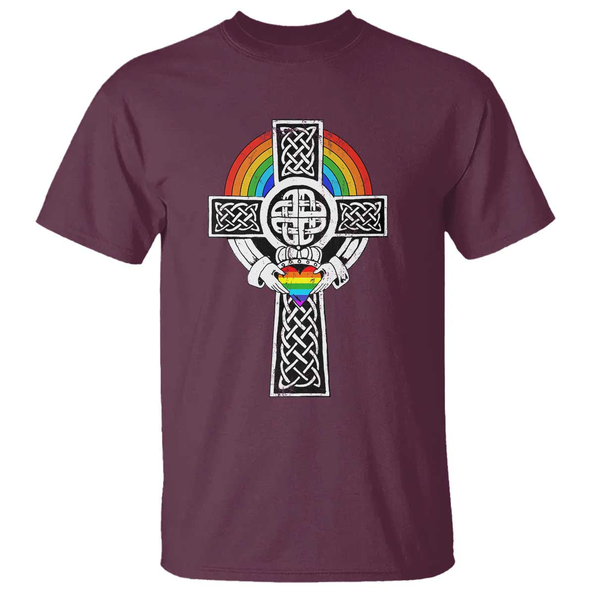 Rainbow Celtic Claddagh Cross T Shirt