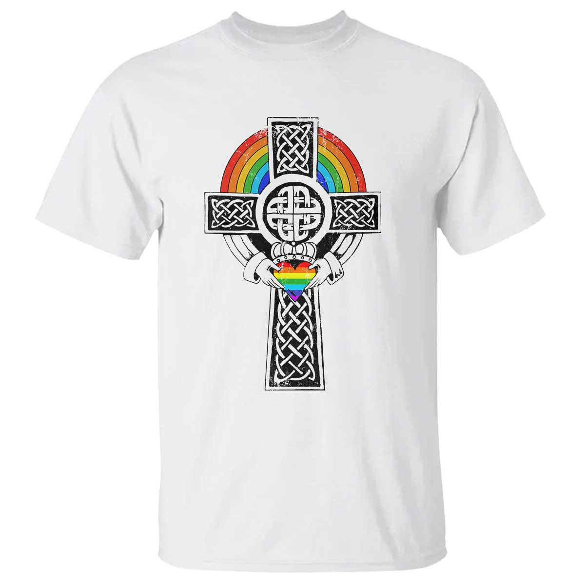 Rainbow Celtic Claddagh Cross T Shirt