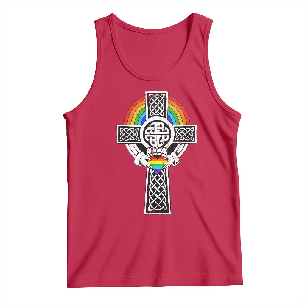 Rainbow Celtic Claddagh Cross Tank Top