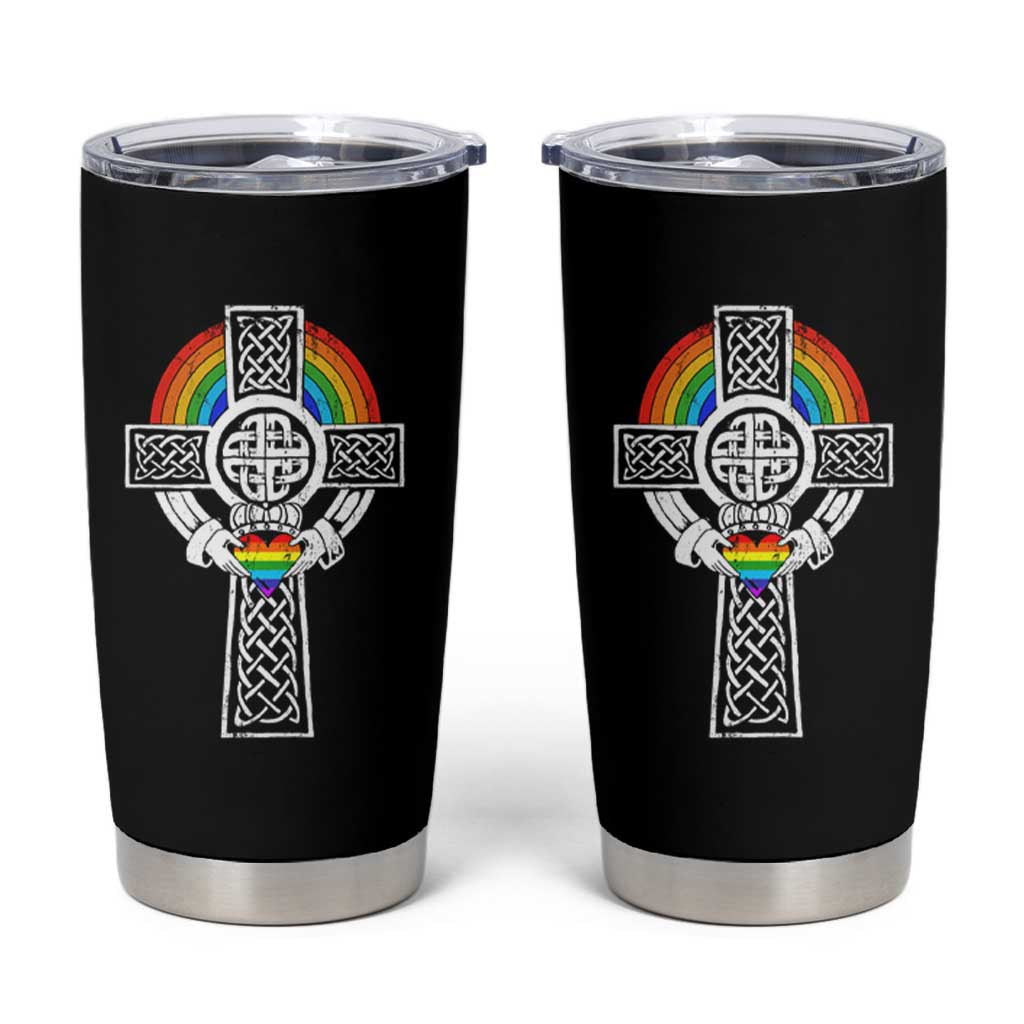 Rainbow Celtic Claddagh Cross Tumbler Cup