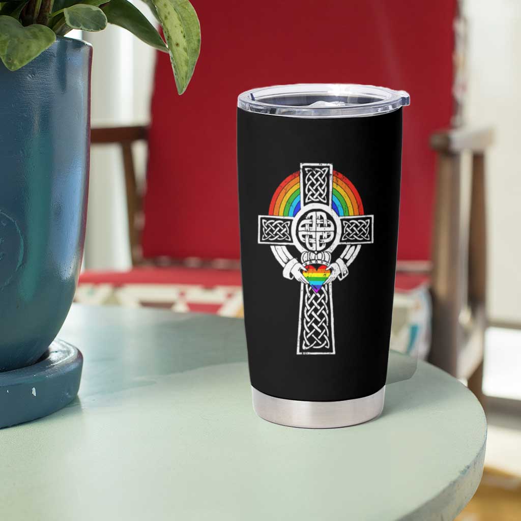 Rainbow Celtic Claddagh Cross Tumbler Cup