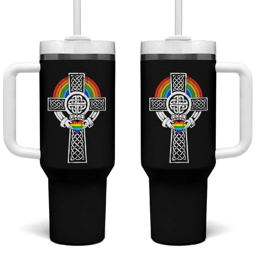 Rainbow Celtic Claddagh Cross Tumbler With Handle