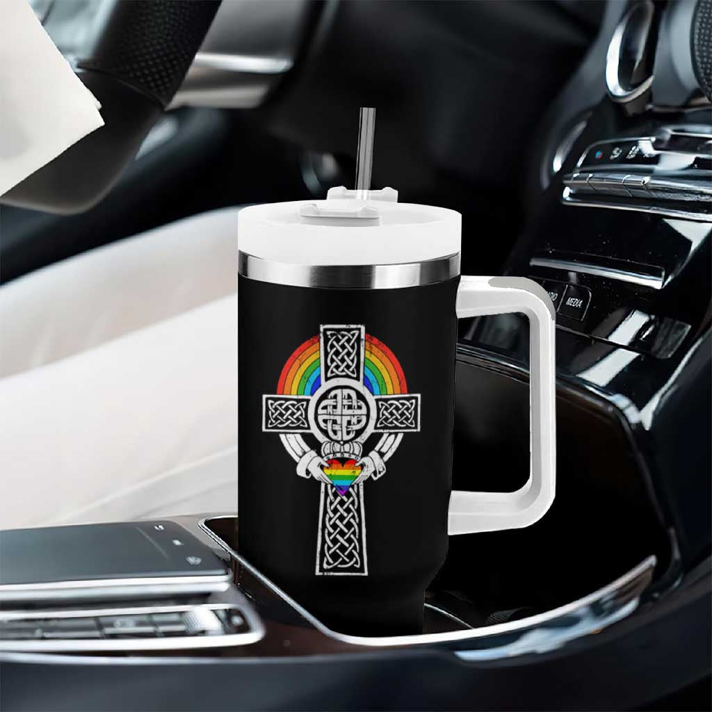 Rainbow Celtic Claddagh Cross Tumbler With Handle