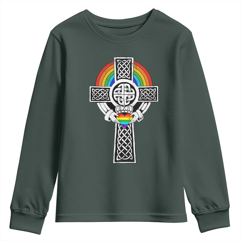 Rainbow Celtic Claddagh Cross Youth Sweatshirt