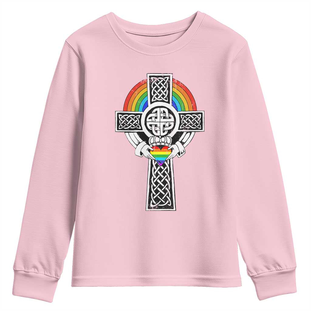 Rainbow Celtic Claddagh Cross Youth Sweatshirt