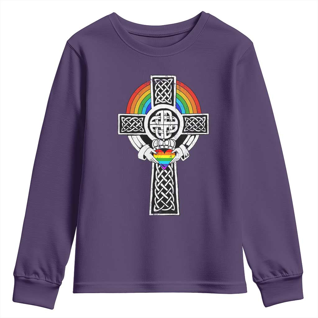 Rainbow Celtic Claddagh Cross Youth Sweatshirt
