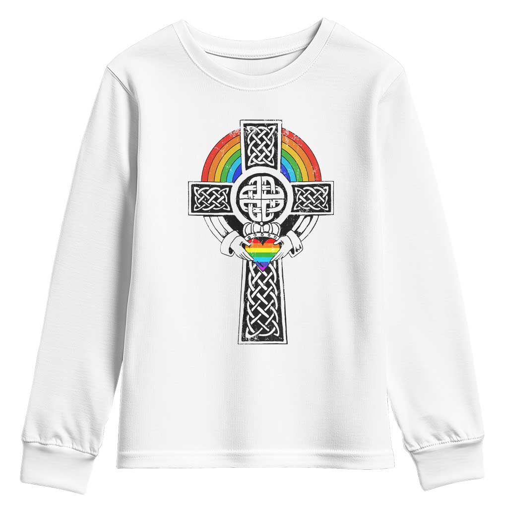 Rainbow Celtic Claddagh Cross Youth Sweatshirt