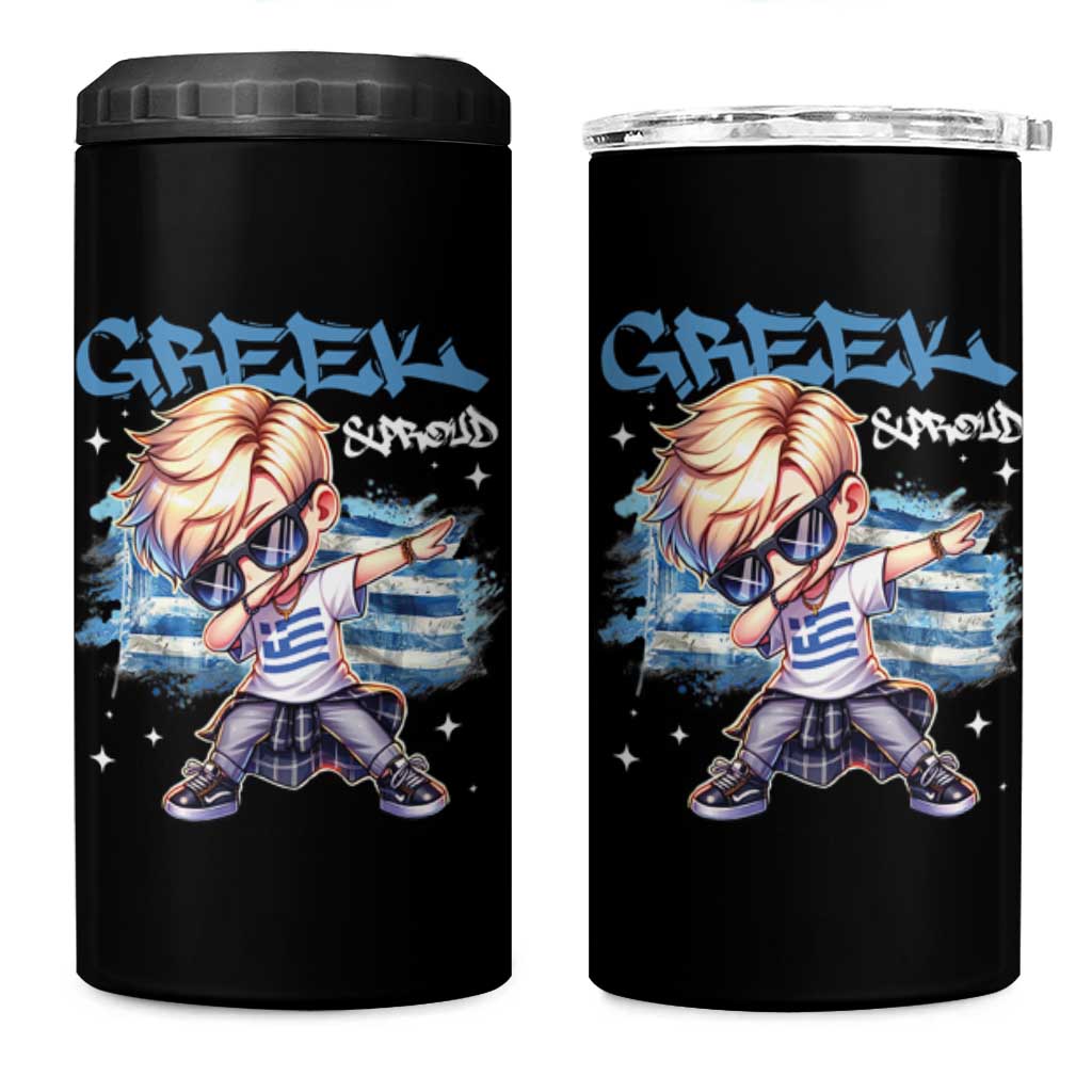 Funny Greek Boy 4 in 1 Can Cooler Tumbler Greek And Proud Dabbing