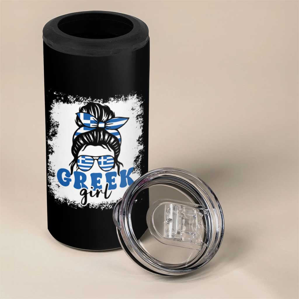 Greek Girl Pride 4 in 1 Can Cooler Tumbler Proud Greece Messy Bun Girl