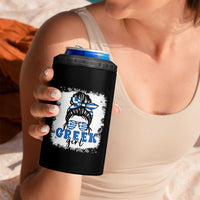 Greek Girl Pride 4 in 1 Can Cooler Tumbler Proud Greece Messy Bun Girl