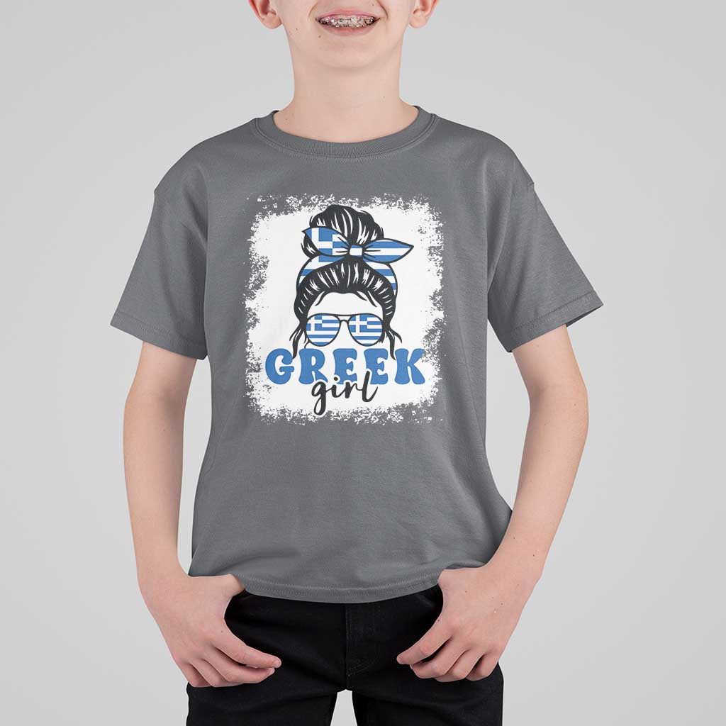 Greek Girl Pride T Shirt For Kid Proud Greece Messy Bun Girl