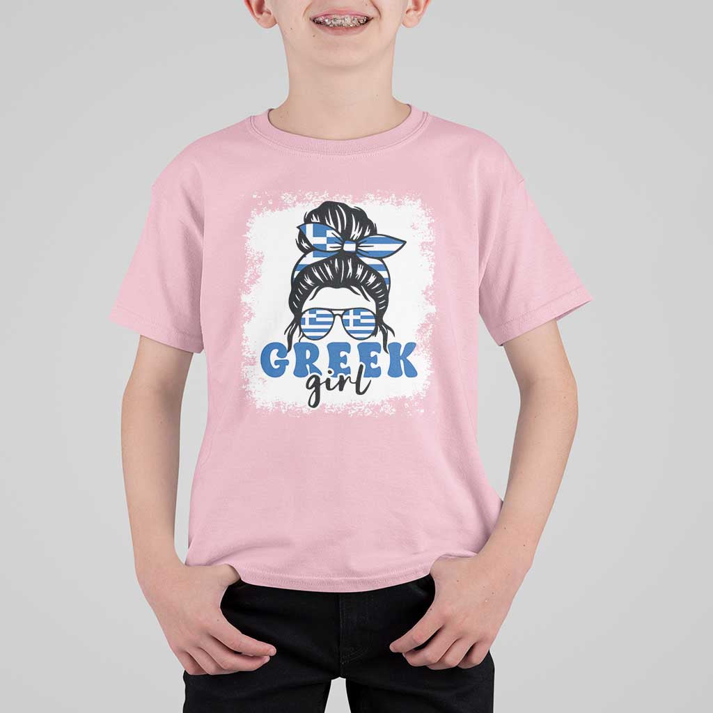 Greek Girl Pride T Shirt For Kid Proud Greece Messy Bun Girl