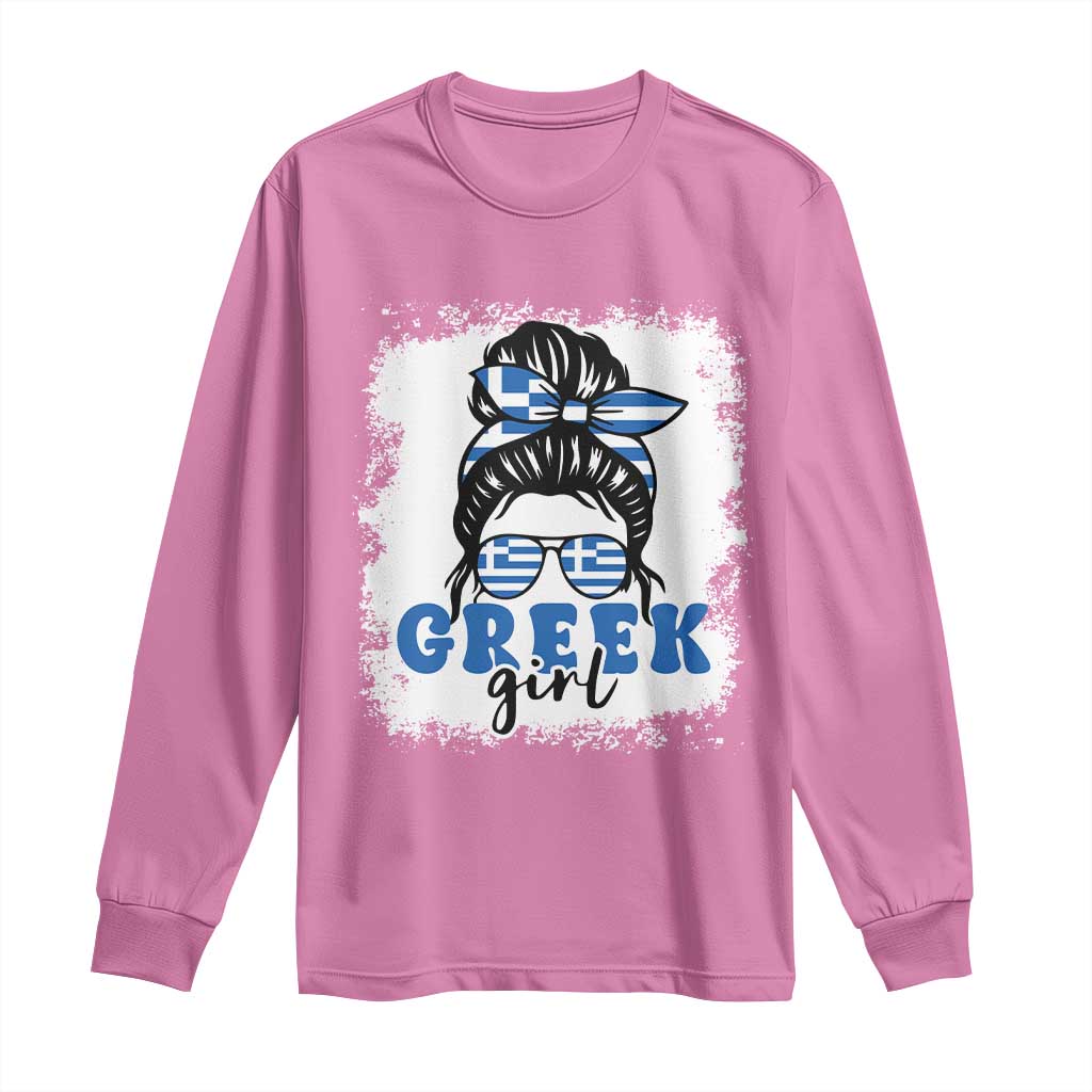 Greek Girl Pride Long Sleeve Shirt Proud Greece Messy Bun Girl