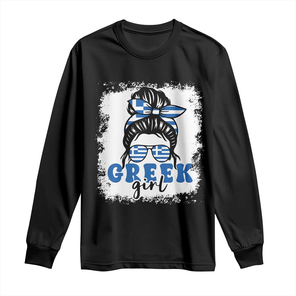 Greek Girl Pride Long Sleeve Shirt Proud Greece Messy Bun Girl