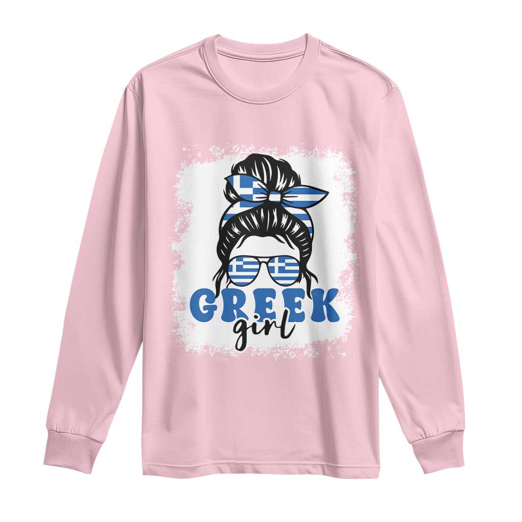 Greek Girl Pride Long Sleeve Shirt Proud Greece Messy Bun Girl