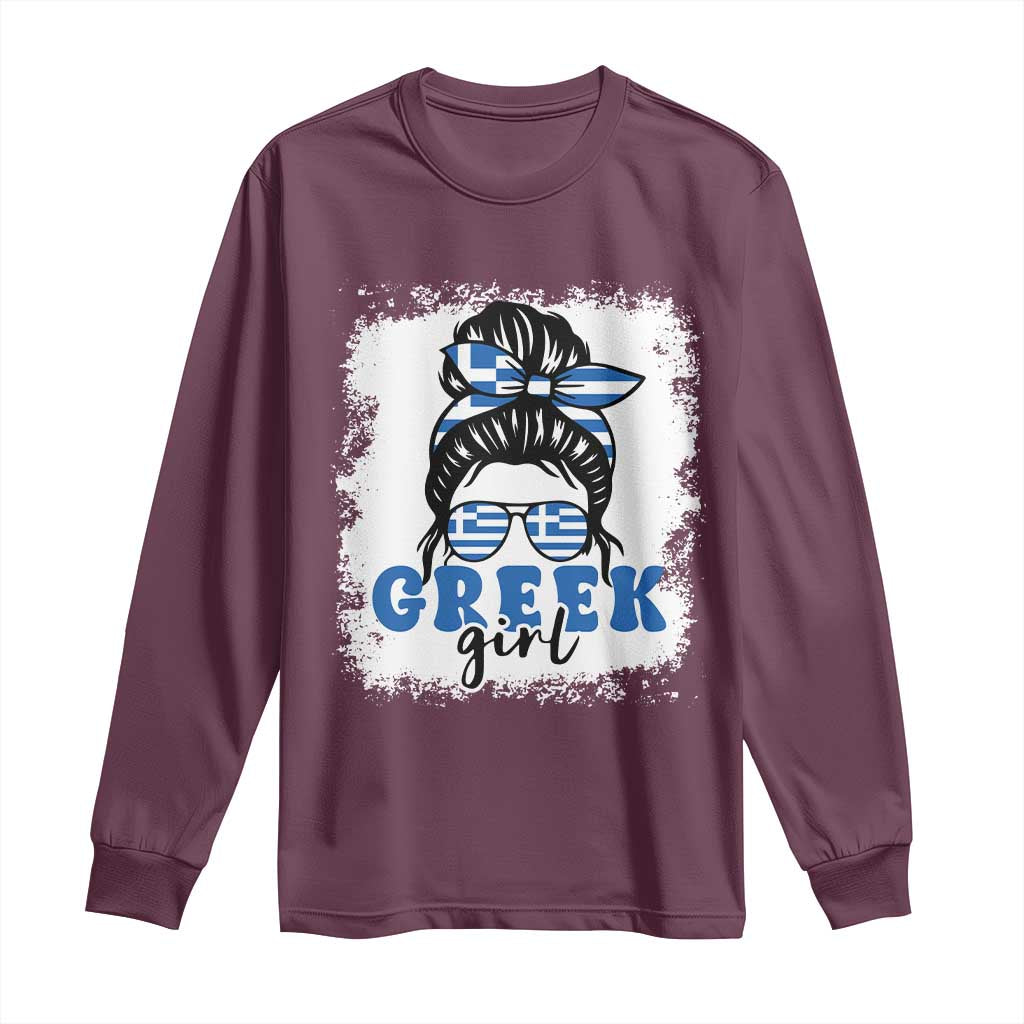 Greek Girl Pride Long Sleeve Shirt Proud Greece Messy Bun Girl