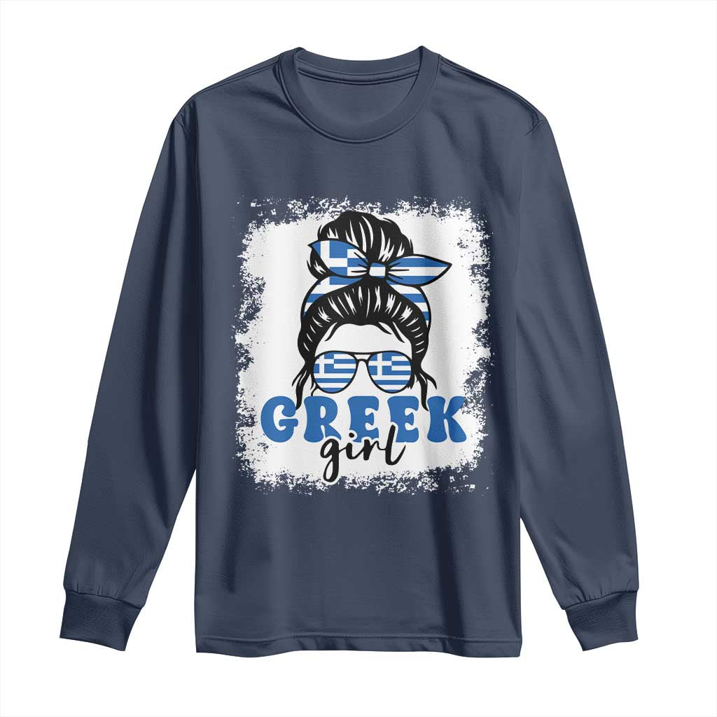 Greek Girl Pride Long Sleeve Shirt Proud Greece Messy Bun Girl