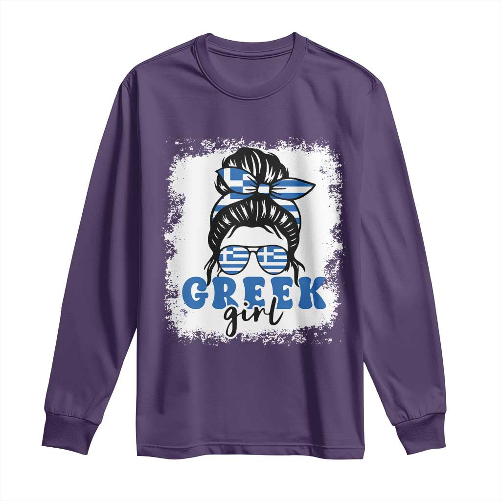 Greek Girl Pride Long Sleeve Shirt Proud Greece Messy Bun Girl