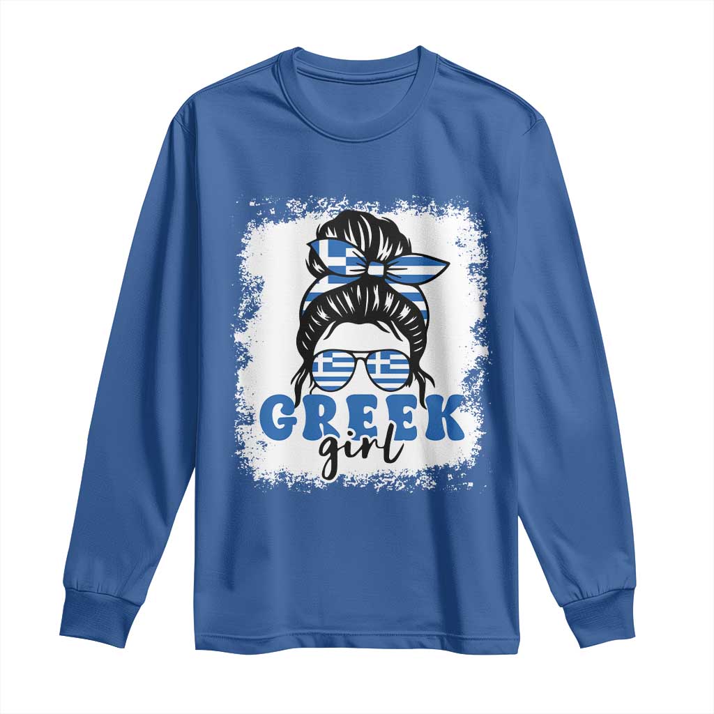 Greek Girl Pride Long Sleeve Shirt Proud Greece Messy Bun Girl
