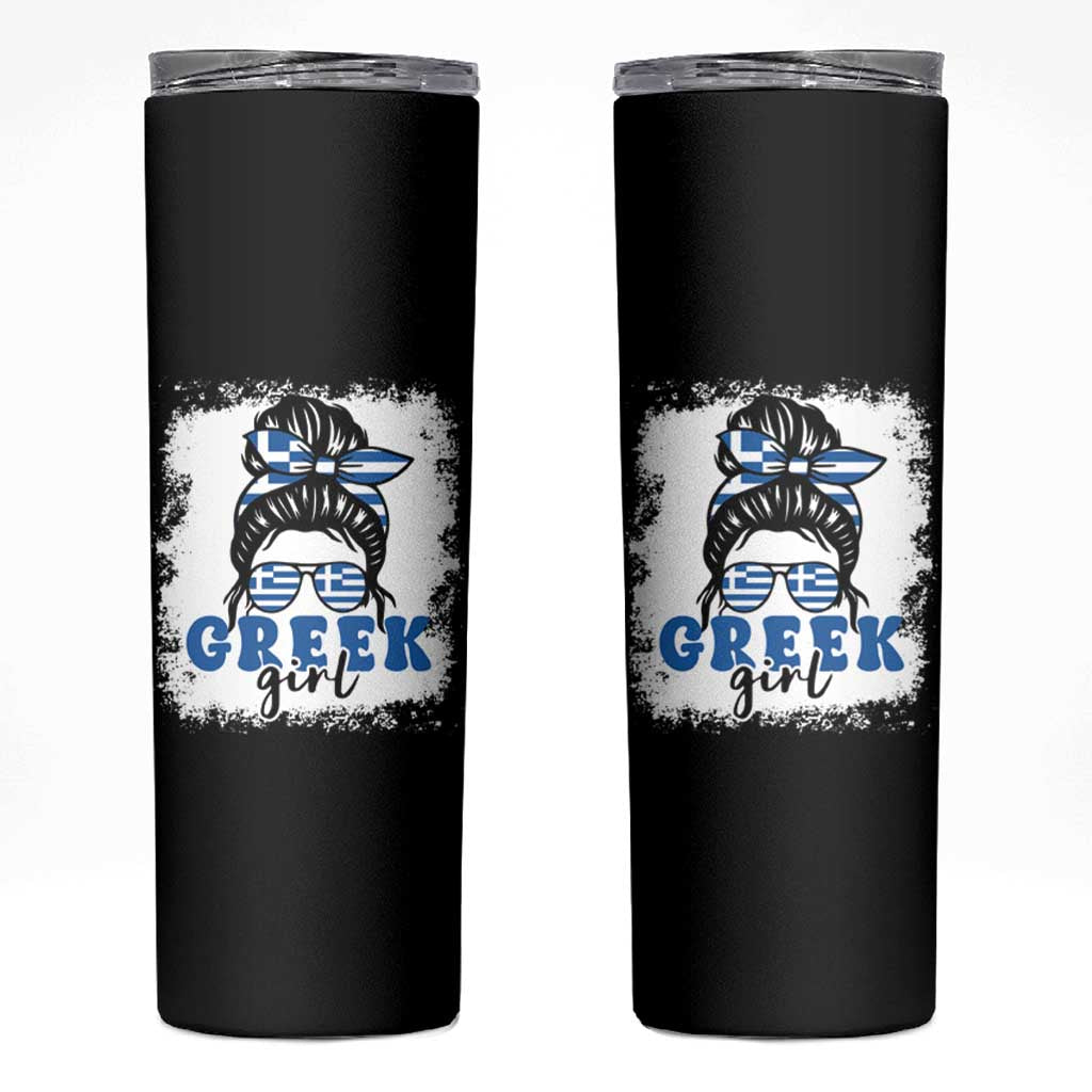 Greek Girl Pride Skinny Tumbler Proud Greece Messy Bun Girl