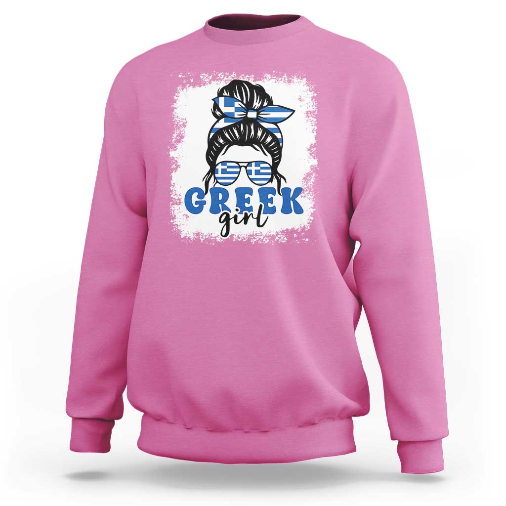 Greek Girl Pride Sweatshirt Proud Greece Messy Bun Girl