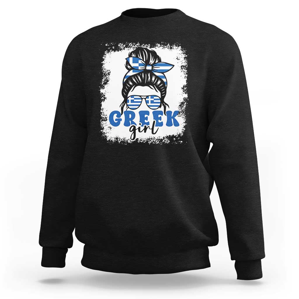 Greek Girl Pride Sweatshirt Proud Greece Messy Bun Girl