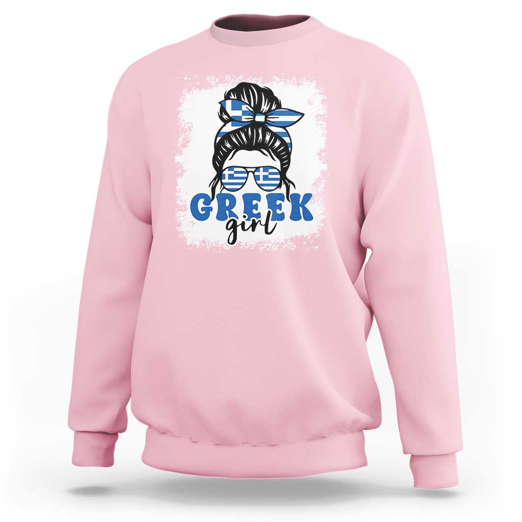 Greek Girl Pride Sweatshirt Proud Greece Messy Bun Girl
