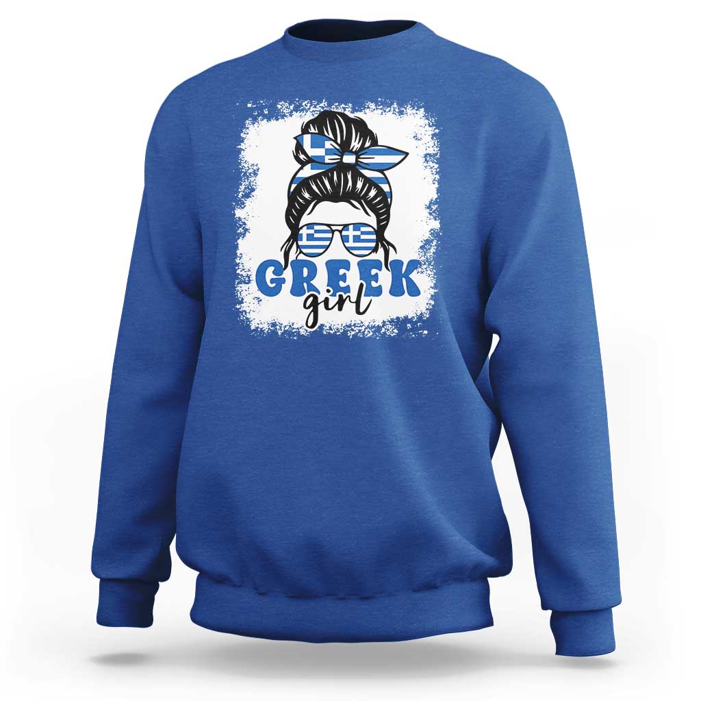 Greek Girl Pride Sweatshirt Proud Greece Messy Bun Girl