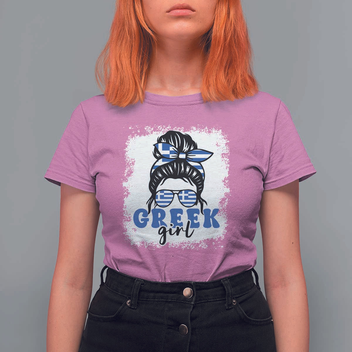 Greek Girl Pride T Shirt For Women Proud Greece Messy Bun Girl